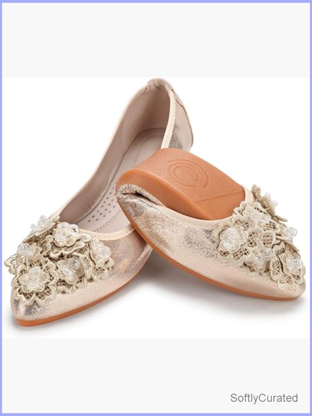 Women's Rhinestone Ballet Flats Foldable Slip On Comfort Wedding Shoes